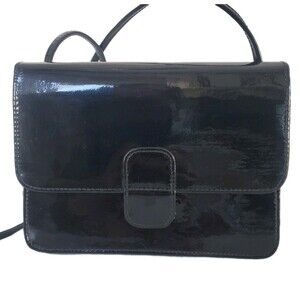 Vintage Mundi Women’s Black Patent Leather Flap Clutch Crossbody Shoulder Bag
